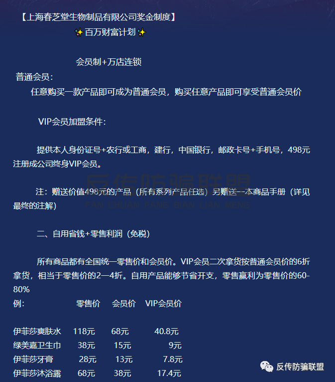 普通會員:消費者任選498元套裝一套就成為公司終身會員,二次拿貨享受